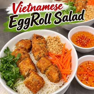 Vietnamese Egg Rolls Over Rice Noodle Salad