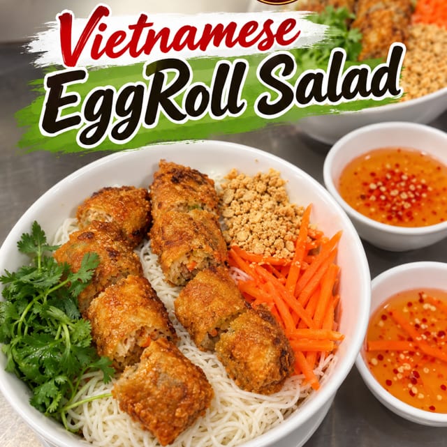 Vietnamese Egg Rolls Over Rice Noodle Salad.