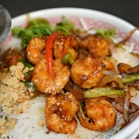 Shrimp Over Rice Noodle Salad.