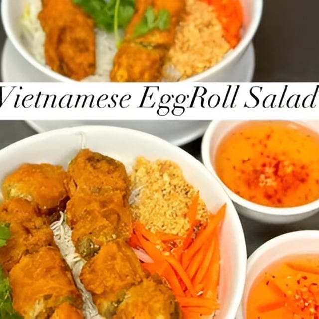 Vietnamese Egg Rolls Over Rice Noodle Salad.